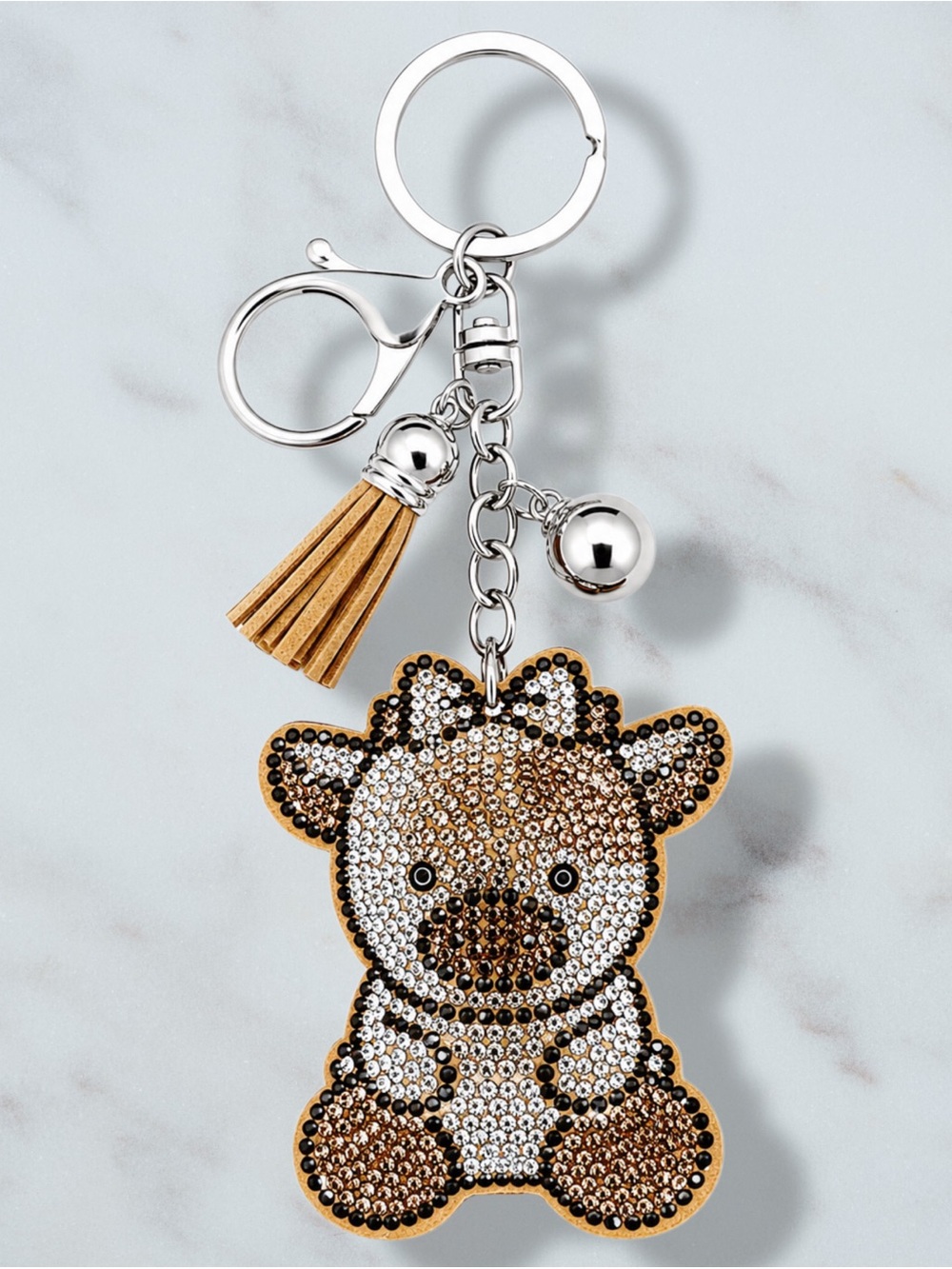 Cow Light Brown with Hair-bow Rhinestone Charm Keychain